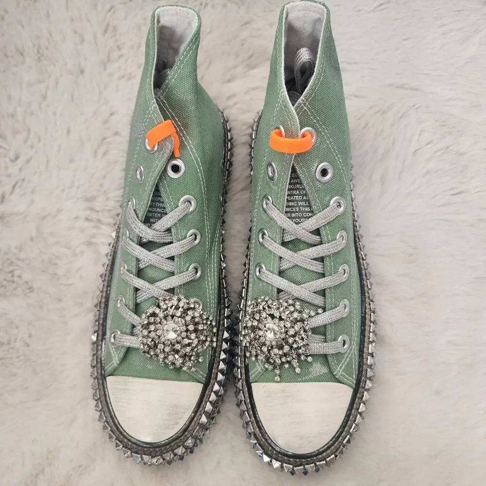 Nan-Ku Couture x Free People Cruise Studded Aloe Green High-Top Sneakers Size 38 - Picture 5 of 11